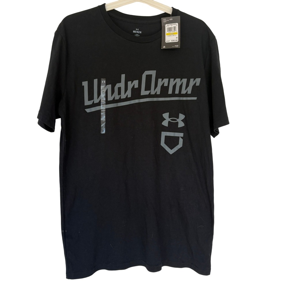 Under Armour Men's Baseball Script Black Shirt Size M MSRP $30 NWT